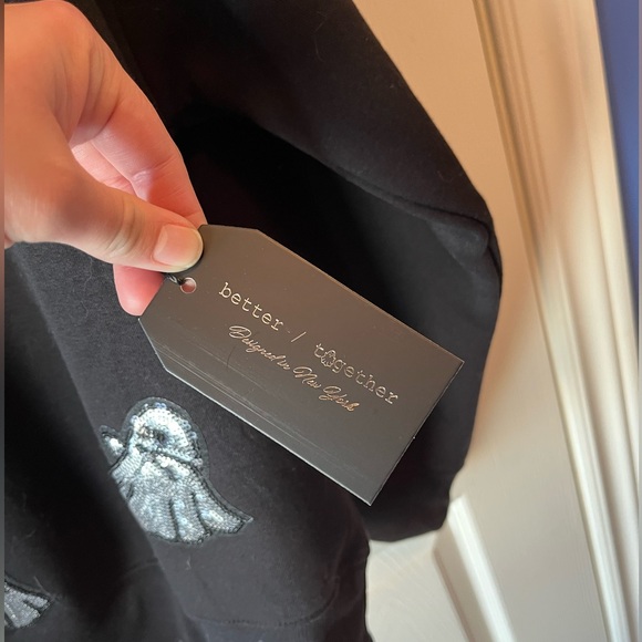 Black Sweatshirt with Silver Sequin Ghost Pattern 👻 - Picture 4 of 5